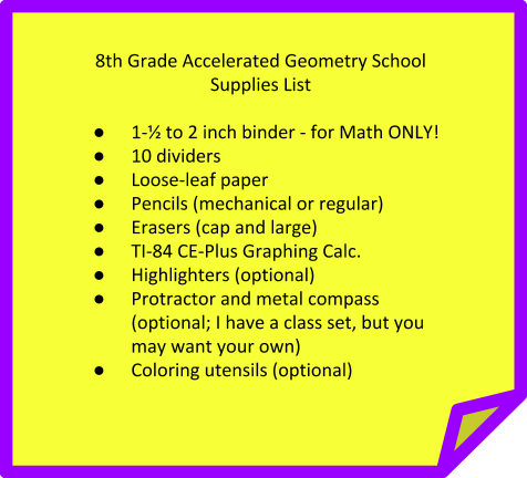 Geometry School Supplies List